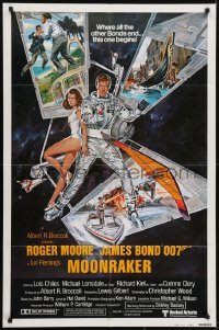 3y577 MOONRAKER style B int'l 1sh 1979 Moore as James Bond & Chiles by Goozee, different design!