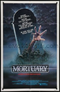 3y579 MORTUARY 1sh 1983 Satanic cult, cool artwork of hand reaching up from grave!