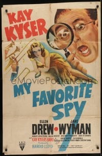 3y597 MY FAVORITE SPY style A 1sh 1942 cool art of detective Kay Kyser spying on sexiest Ellen Drew!