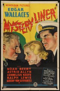 3y604 MYSTERY LINER 1sh 1934 Edgar Wallace, c/u of Astrid Allwyn & tough Edwin Maxwell!