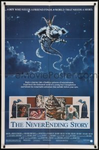 3y612 NEVERENDING STORY 1sh 1984 Wolfgang Petersen, fantasy art of Falcor & cast by Ezra Tucker!