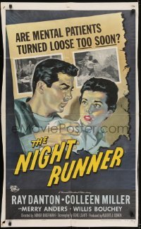 3y616 NIGHT RUNNER 1sh 1957 released mental patient Ray Danton romances pretty Colleen Miller!