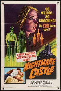 3y620 NIGHTMARE CASTLE 1sh 1966 Gli Amanti d'Oltretomba, mad sadistic scientist on the loose!