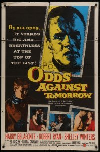 3y626 ODDS AGAINST TOMORROW 1sh 1959 art of Harry Belafonte & Robert Ryan, Robert Wise