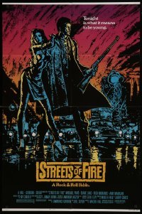 3y819 STREETS OF FIRE w/ border 1sh 1984 Walter Hill directed, Michael Pare, Diane Lane, Riehm art!