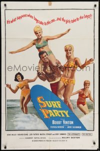 3y826 SURF PARTY 1sh 1964 when Beach Boys meet Surf Sweeties, it's a real swingin' splash of fun!