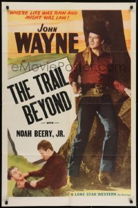 3y446 JOHN WAYNE 1sh 1940s full-length image of The Duke with gun, The Trail Beyond!