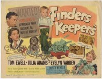 3z083 FINDERS KEEPERS TC 1952 Tom Ewell, Julia Adams, Evelyn Varden, wacky image of rich boy!