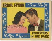 3z541 FOOTSTEPS IN THE DARK LC 1941 close up of Errol Flynn butting heads with Brenda Marshall!