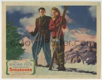 3z876 SPELLBOUND LC 1945 Alfred Hitchcock, close up of Ingrid Bergman & Gregory Peck skiing!