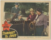 3z884 STARDUST ON THE SAGE LC 1942 man holds gun on Gene Autry & Smiley Burnette with lasso by car!