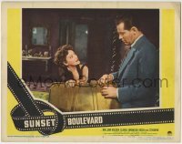 3z898 SUNSET BOULEVARD LC #3 1950 Gloria Swanson tries to stop William Holden from leaving!