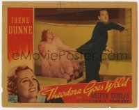 3z916 THEODORA GOES WILD LC 1936 great c/u of Irene Dunne trying to hold Melvyn Douglas by coat!