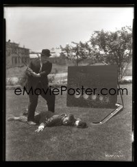 4d147 LAUREL & HARDY 8x10 negative 1920s great candid golfing publicity pose at MGM!