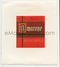 4h233 COLOMBO linen Italian 5x5 wine label 1950s advertising their Amarone brandy!