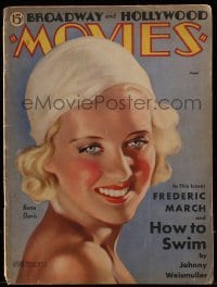 4h663 BROADWAY & HOLLYWOOD MOVIES magazine August 1932 art of sexy Bette Davis by Grant MacDonald!