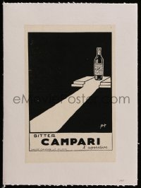 4h248 CAMPARI linen Italian magazine ad 1920s great art of black bitter liquor bottle!