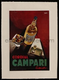 4h251 CAMPARI linen Italian magazine ad 1930s great Nizzoli art of liquor bottle by snack tray!