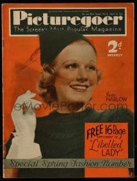 4h919 PICTUREGOER English magazine April 10, 1937 cover portrait of Jean Harlow in Libeled Lady!