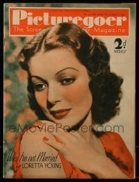 4h930 PICTUREGOER English magazine August 7, 1937 sexy Loretta Young, why she isn't married!