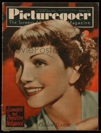 4h913 PICTUREGOER English magazine February 6, 1937 great cover portrait of Claudette Colbert!