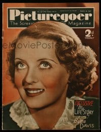 4h911 PICTUREGOER English magazine January 23, 1937 great cover portrait of pretty Bette Davis!