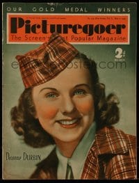 4h961 PICTUREGOER English magazine May 6, 1939 cover portrait of pretty Deanna Durbin in plaid!