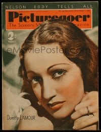 4h944 PICTUREGOER English magazine October 1, 1938 great cover portrait of sexy Dorothy Lamour!