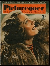 4h947 PICTUREGOER English magazine October 22, 1938 cover portrait of Irene Dunne wearing fur!