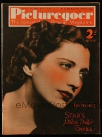 4h935 PICTUREGOER English magazine October 2, 1937 cover portrait of beautiful Kay Francis!