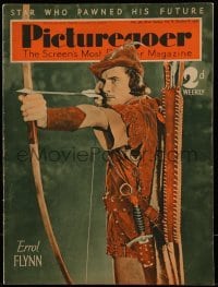 4h945 PICTUREGOER English magazine October 8, 1938 cover portrait of Errol Flynn as Robin Hood!