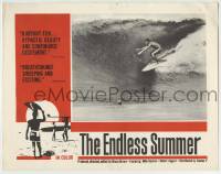 4p289 ENDLESS SUMMER LC 1967 Bruce Brown, Robert August riding large wave over Mike Hynson, rare!