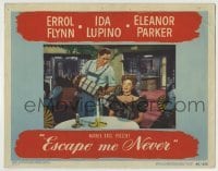 4p294 ESCAPE ME NEVER LC #3 1948 c/u of Errol Flynn playing accordion by pretty Eleanor Parker!