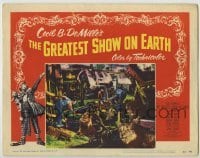 4p377 GREATEST SHOW ON EARTH LC #5 1952 Cecil B. DeMille classic, c/u of lions leaving trainwreck!