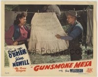 4p384 GUNSMOKE MESA LC 1944 Patti McCarty & old guy read note someone left on hanging laundry!