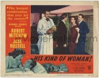 4p411 HIS KIND OF WOMAN LC #3 1951 Robert Mitchum restrains Jane Russell angry at Vincent Price!