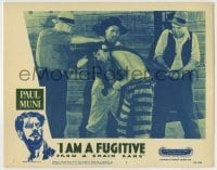 4p434 I AM A FUGITIVE FROM A CHAIN GANG LC #7 R1956 barechested Paul Muni being whipped by 3 guards!