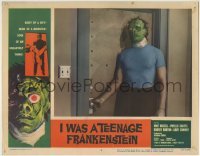 4p439 I WAS A TEENAGE FRANKENSTEIN int'l LC #4 1957 great close up of wacky monster opening door!