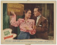 4p454 INTRIGUE LC #6 1947 close up of George Raft watching Helena Carter keep score!