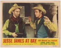 4p471 JESSE JAMES AT BAY LC R1955 close up of bad guy holding Roy Rogers at gunpoint!