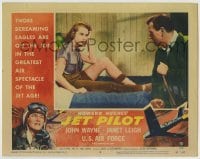 4p473 JET PILOT LC #4 1957 John Wayne stares at sexy Janet Leigh's nyloned leg!