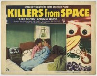 4p484 KILLERS FROM SPACE LC #2 1954 close up of Peter Graves & Barbara Bestar in bed, sci-fi!