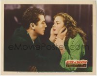 4p493 KISS OF DEATH LC #2 1947 great close up of scared Victor Mature trying to comfort Coleen Gray!