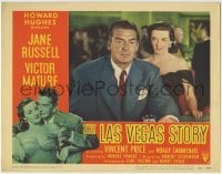 4p509 LAS VEGAS STORY LC #3 1952 c/u of sexy Jane Russell standing behind gambler Victor Mature!