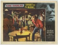 4p535 LONELY ARE THE BRAVE LC #8 1962 Kirk Douglas staring down Bill Raisch in bar fight!