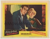 4p536 LONG WAIT LC #5 1954 great close up of Anthony Quinn & sexy Peggie Castle in window!