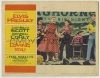 4p544 LOVING YOU LC #6 1957 Wendell Corey & pretty Dolores Hart singing on stage with band!