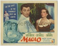 4p548 MACAO LC #5 1952 Josef von Sternberg, c/u of sexy Jane Russell looking at Robert Mitchum!