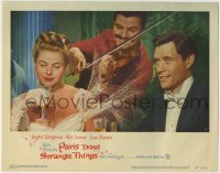 4p657 PARIS DOES STRANGE THINGS LC #4 1957 Renoir, man plays violin for Ingrid Bergman & Mel Ferrer