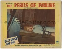 4p665 PERILS OF PAULINE LC #6 1947 Betty Hutton as silent screen heroine bound by giant saw!